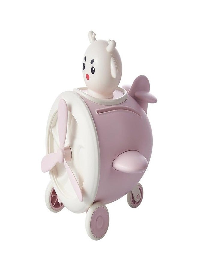 DD Retails Creative Cute Cartoon Design Money Bank || Money Saving Bank with Coin Slot || Lockable Coin Saving Bank for Boys & Girls (Pack of 1) (Aircraft - Pink) - Image 1